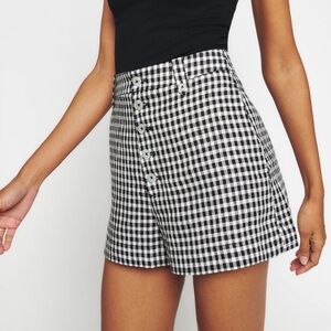 Reformation Black and White Gingham Button-Front Shorts
